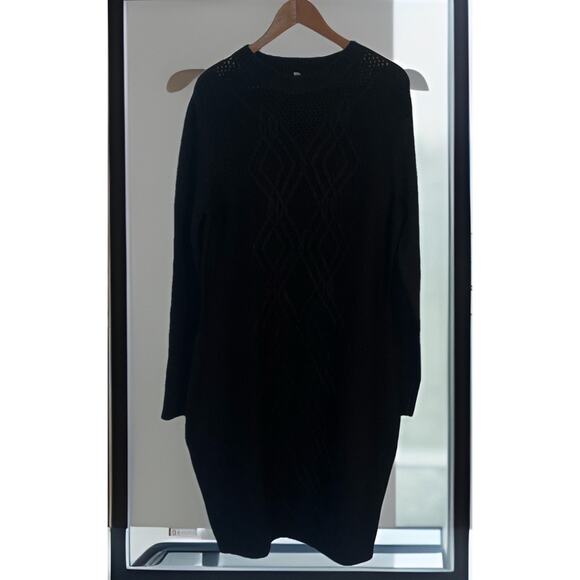Venus Women’s Sweater Dress Long Black 1X Acrylic Cable Knit - Picture 1 of 6